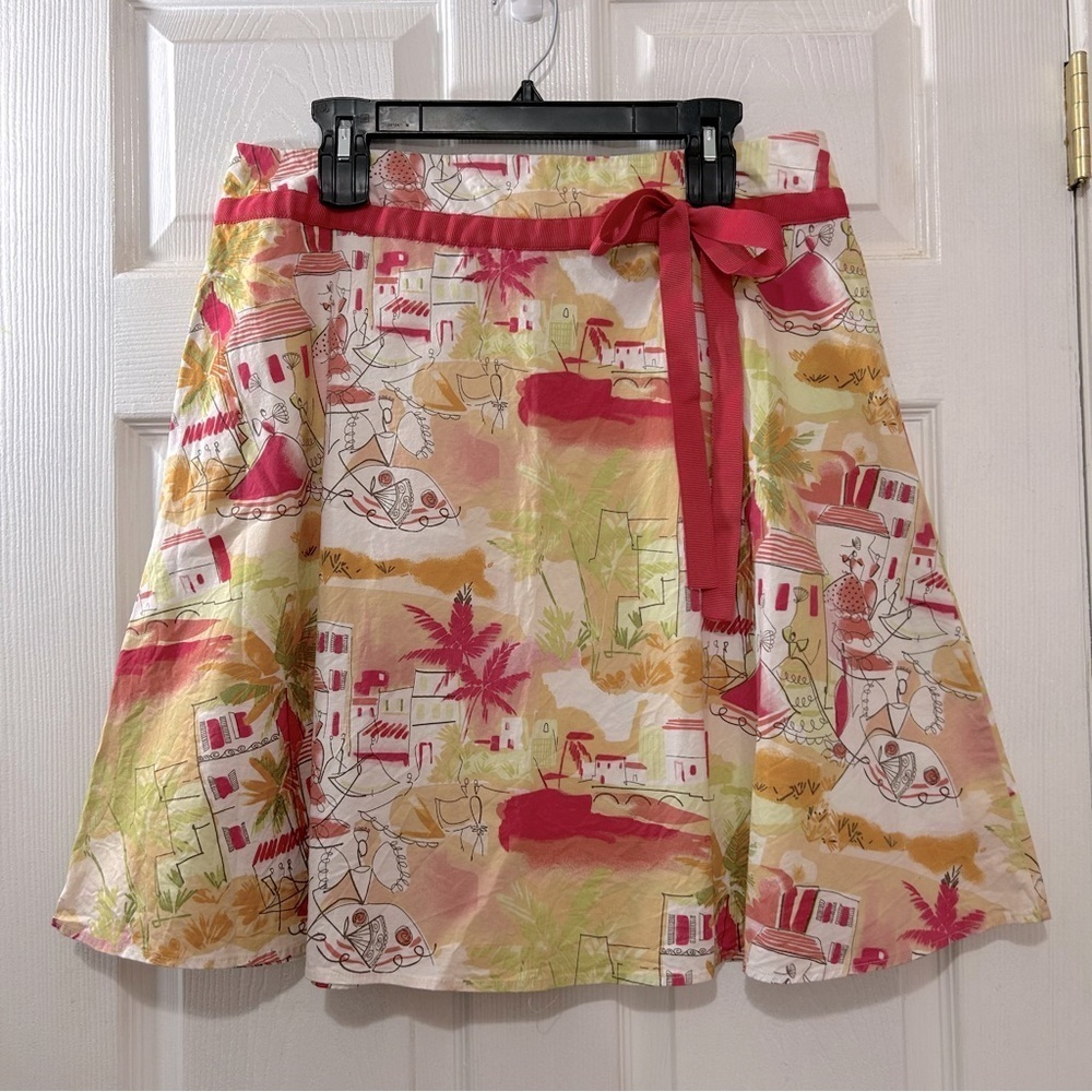 Lemon Grass Studio Skirt Midi Patterned With Hot Pink Ribbon Tie Size 14